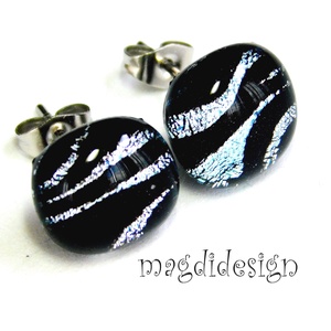  EXKLUZÍV  Fekete ezüst zebra üvegékszer stiftes fülbevaló - Anyák napjára, ballgásra - Meska.hu