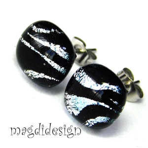  EXKLUZÍV  Fekete ezüst zebra üvegékszer stiftes fülbevaló - Anyák napjára, ballgásra - ékszer - fülbevaló - pötty fülbevaló - Meska.hu