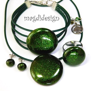 Csodás moha üvegékszer szett, nyaklánc, karkötő, gyűrű, pötty fülbevaló - Anyák napjára, ballagás, születénaprara - Meska.hu