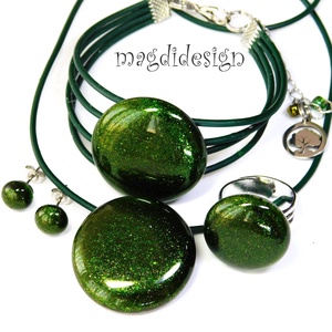 Csodás moha üvegékszer szett, nyaklánc, karkötő, gyűrű, pötty fülbevaló - Anyák napjára, ballagás, születénaprara - ékszer - ékszerszett - Meska.hu