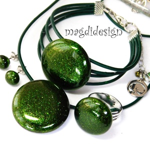 Csodás moha üvegékszer szett, nyaklánc, karkötő, gyűrű, pötty fülbevaló - Anyák napjára, ballagás, születénaprara - ékszer - ékszerszett - Meska.hu