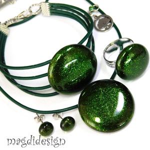 Csodás moha üvegékszer szett, nyaklánc, karkötő, gyűrű, pötty fülbevaló - Anyák napjára, ballagás, születénaprara - ékszer - ékszerszett - Meska.hu