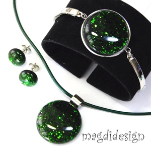 Zöld aventurin csillogás üvegékszer szett, nyaklánc, karkötő, fülbevaló Anyák napjára, ballagásra, születésnapra - ékszer - ékszerszett - Meska.hu