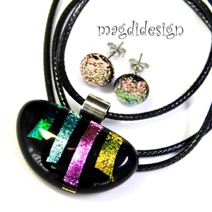 NEMESACÉL! Színes dichroic csikok üvegékszer szett, nyaklánc, stiftes fülbevaló 1 - ékszer - ékszerszett - Meska.hu