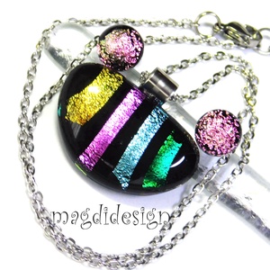 NEMESACÉL! Színes dichroic csikok üvegékszer szett, nyaklánc, stiftes fülbevaló  - ékszer - ékszerszett - Meska.hu