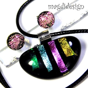 NEMESACÉL! Színes dichroic csikok üvegékszer szett, nyaklánc, stiftes fülbevaló  - ékszer - ékszerszett - Meska.hu