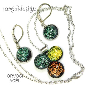 Aranyló dichroic bogyós színtrió üvegékszer szett nyaklánc kapcsos fülbevaló - Meska.hu