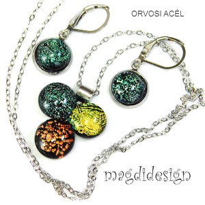 Aranyló dichroic bogyós színtrió üvegékszer szett nyaklánc kapcsos fülbevaló - ékszer - ékszerszett - Meska.hu