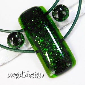 Eredeti zöld aventurin üvegékszer szett, nyaklánc, stiftes fülbevaló - ékszer - ékszerszett - Meska.hu