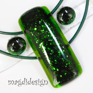 Eredeti zöld aventurin üvegékszer szett, nyaklánc, stiftes fülbevaló - ékszer - ékszerszett - Meska.hu