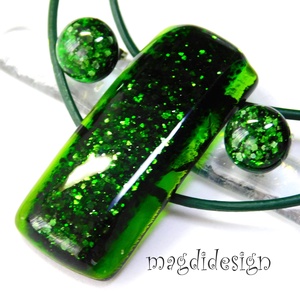 Eredeti zöld aventurin üvegékszer szett, nyaklánc, stiftes fülbevaló - Meska.hu