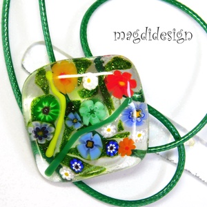 Színes virágcsokor üvegékszer nyaklánc  Anyák napjára, születésnapra, ballagásra, névnapra - ékszer - nyaklánc - medálos nyaklánc - Meska.hu