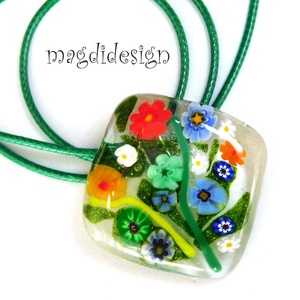 Színes virágcsokor üvegékszer nyaklánc  Anyák napjára, születésnapra, ballagásra, névnapra - ékszer - nyaklánc - medálos nyaklánc - Meska.hu