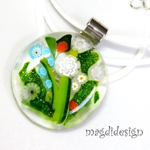 Színes virágcsokor üvegékszer nyaklánc  Anyák napjára, születésnapra, ballagásra, névnapra - ékszer - nyaklánc - medálos nyaklánc - Meska.hu