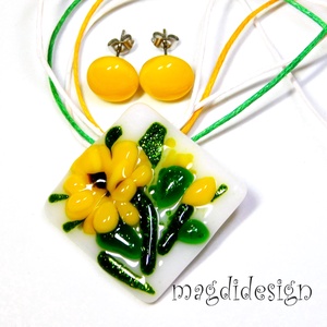 Napraforgó üvegékszer szett nyaklánc, stiftes fülbevaló - Ovodai ballagásra, Anyák napjába, névnapra - ékszer - ékszerszett - Meska.hu