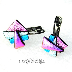 Színes borzaska üvegékszer kapcsos fülbevaló 1 - ékszer - fülbevaló - lógó fülbevaló - Meska.hu