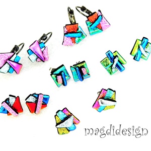 Színes borzaska üvegékszer kapcsos fülbevaló 1 - ékszer - fülbevaló - lógó fülbevaló - Meska.hu