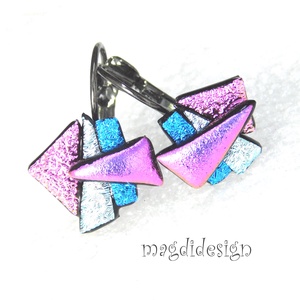 Színes borzaska üvegékszer kapcsos fülbevaló 1 - ékszer - fülbevaló - lógó fülbevaló - Meska.hu