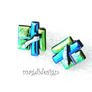 NEMESACÉL! Kék-zöld-ezüst borzaska dichroic üvegékszer stiftes fülbevaló, Ékszer, Fülbevaló, Pötty fülbevaló, Ékszerkészítés, Üvegművészet, MESKA