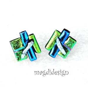 NEMESACÉL! Kék-zöld-ezüst borzaska dichroic üvegékszer stiftes fülbevaló - ékszer - fülbevaló - pötty fülbevaló - Meska.hu