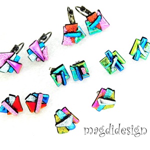 NEMESACÉL! Kék-zöld-ezüst borzaska dichroic üvegékszer stiftes fülbevaló - ékszer - fülbevaló - pötty fülbevaló - Meska.hu