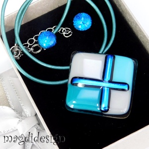 Absztrakt türkiz-beige üvegékszer szett   Anyák napjára, ballagásra, születésnapra, névnapra - ékszer - ékszerszett - Meska.hu