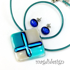 Absztrakt türkiz-beige üvegékszer szett   Anyák napjára, ballagásra, születésnapra, névnapra - ékszer - ékszerszett - Meska.hu