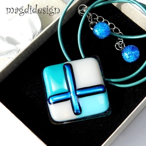 Absztrakt türkiz-beige üvegékszer szett   Anyák napjára, ballagásra, születésnapra, névnapra - ékszer - ékszerszett - Meska.hu