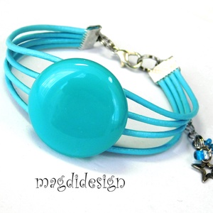 Türkiz-kék kerek üvegékszer karkötő - Meska.hu