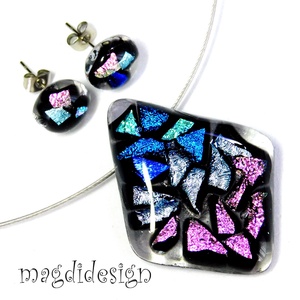 Üvegbezárt csillogás üvegékszer szett nyaklánc, stiftes fülbevaló 2  Ballagásra, születésnapra, névnapra - ékszer - ékszerszett - Meska.hu