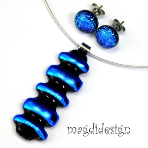 Kék csíkos eozinos üvegékszer szett nyaklánc stiftes fülbevaló - Meska.hu