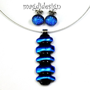 Kék csíkos eozinos üvegékszer szett nyaklánc stiftes fülbevaló - ékszer - ékszerszett - Meska.hu