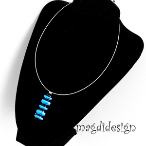 Kék csíkos eozinos üvegékszer szett nyaklánc stiftes fülbevaló - ékszer - ékszerszett - Meska.hu