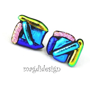 NEMESACÉL! Kék-rózsaszín-arany  borzaska dichroic üvegékszer stiftes fülbevaló  - Meska.hu
