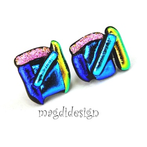 NEMESACÉL! Kék-rózsaszín-arany  borzaska dichroic üvegékszer stiftes fülbevaló  - ékszer - fülbevaló - pötty fülbevaló - Meska.hu