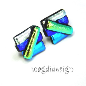Kék-zöld-ezüst borzaska dichroic üvegékszer fülbevaló - ékszer - fülbevaló - pötty fülbevaló - Meska.hu