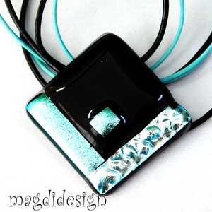  Fekete ezüst dichroic üvegékszer nyaklánc - Meska.hu