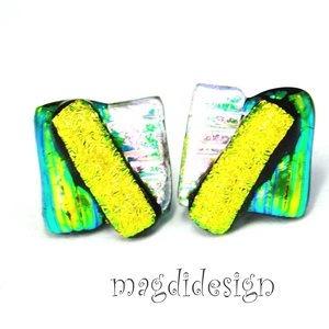NEMESACÉL! Zöld-rózsaszín-arany  borzaska dichroic üvegékszer stiftes fülbevaló  - ékszer - fülbevaló - pötty fülbevaló - Meska.hu