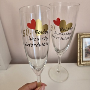 Egyedi feliratú pohár évfordulóra - esküvő - emlék & ajándék - nászajándék - esküvői pohár, pohárszett - Meska.hu