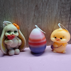 Húsvéti gyertya szett � nyuszi, tojás és kiscsibe, kézműves dekoráció, Ünnepi díszek, dekorációk, Húsvéti díszek és dekorációk, Húsvéti gyertya, Festett tárgyak, Gyertya-, mécseskészítés, MESKA