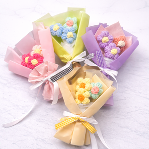 Mini fonalvirág csokor, kézzel készült örökcsokor, pasztell ajándék gyerekeknek, Otthon & Életmód, Virágdekoráció, Virágok, Virágcsokor, Horgolás, Virágkötés, MESKA