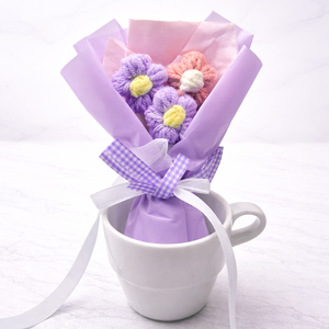 Mini fonalvirág csokor, kézzel készült örökcsokor, pasztell ajándék gyerekeknek - otthon & életmód - virágdekoráció - virágok - virágcsokor - Meska.hu