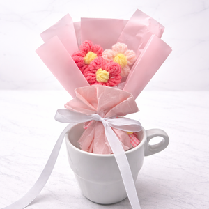 Mini fonalvirág csokor, kézzel készült örökcsokor, pasztell ajándék gyerekeknek - otthon & életmód - virágdekoráció - virágok - virágcsokor - Meska.hu