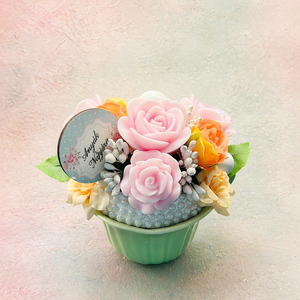 Szappanrózsás csészés anyák napi ajándék � pasztell, gyöngyös virágdísz - Meska.hu