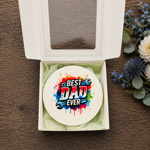 Apák napi kerek hűtőmágnes díszdobozban 9x9 cm � Best Dad Ever ajándék édesapáknak, Otthon & Életmód, Konyhafelszerelés, tálalás, Konyhai dekoráció, Hűtőmágnes, Festett tárgyak, Gipszöntés, MESKA
