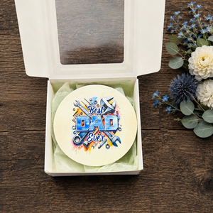 Apák napi kerek hűtőmágnes díszdobozban 9x9 cm � Best Dad Ever ajándék édesapáknak - otthon & életmód - konyhafelszerelés, tálalás - konyhai dekoráció - hűtőmágnes - Meska.hu