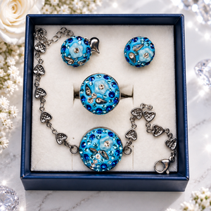 Swarovski /Preciosa kristályos nemesacél ékszerszett � karkötő, gyűrű és bedugós fülbevaló - Meska.hu