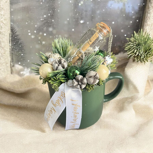 Bögrés asztaldísz, Karácsony, Adventi díszek, Adventi asztaldísz, Virágkötés, MESKA