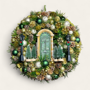 Karácsonyi ajtódísz, Karácsony, Karácsonyi lakásdekoráció, Karácsonyi ajtódíszek, Festett tárgyak, Virágkötés, MESKA