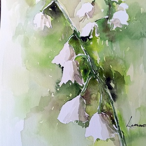 Tavaszi virágok akvarell motivációs szöveggel (keret nélkül)  Gyöngyvirág (Lily of the valley) - művészet - festmény - akvarell - Meska.hu